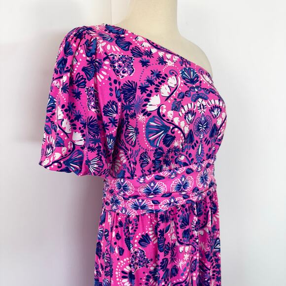 Lilly Pulitzer Solana One Shoulder Maxi Dress Havana Pink Turtle Tidepool L - Picture 4 of 12